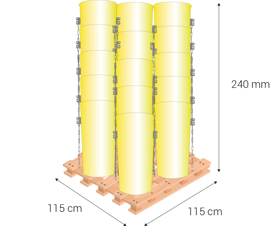 Square pallet 115 centimeters, height 240 centimeters