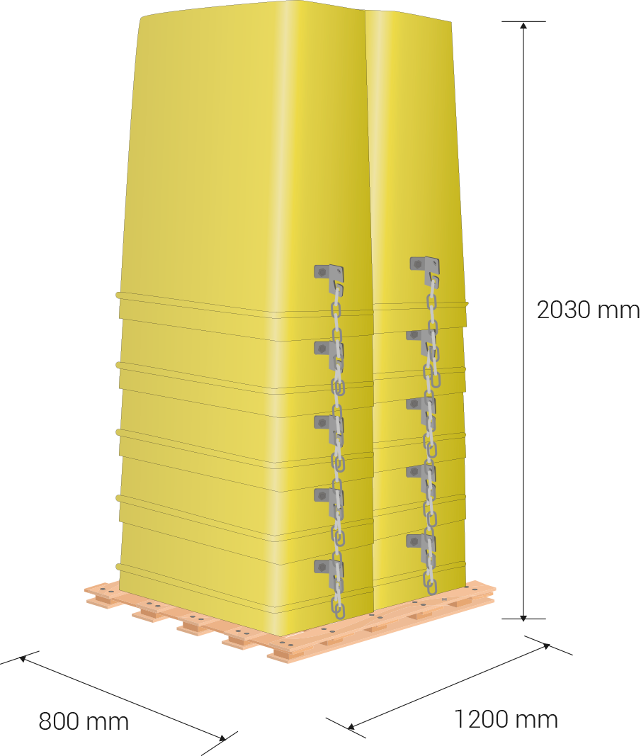 Pallet dimensions: 80 x 120 cm, 203 cm height